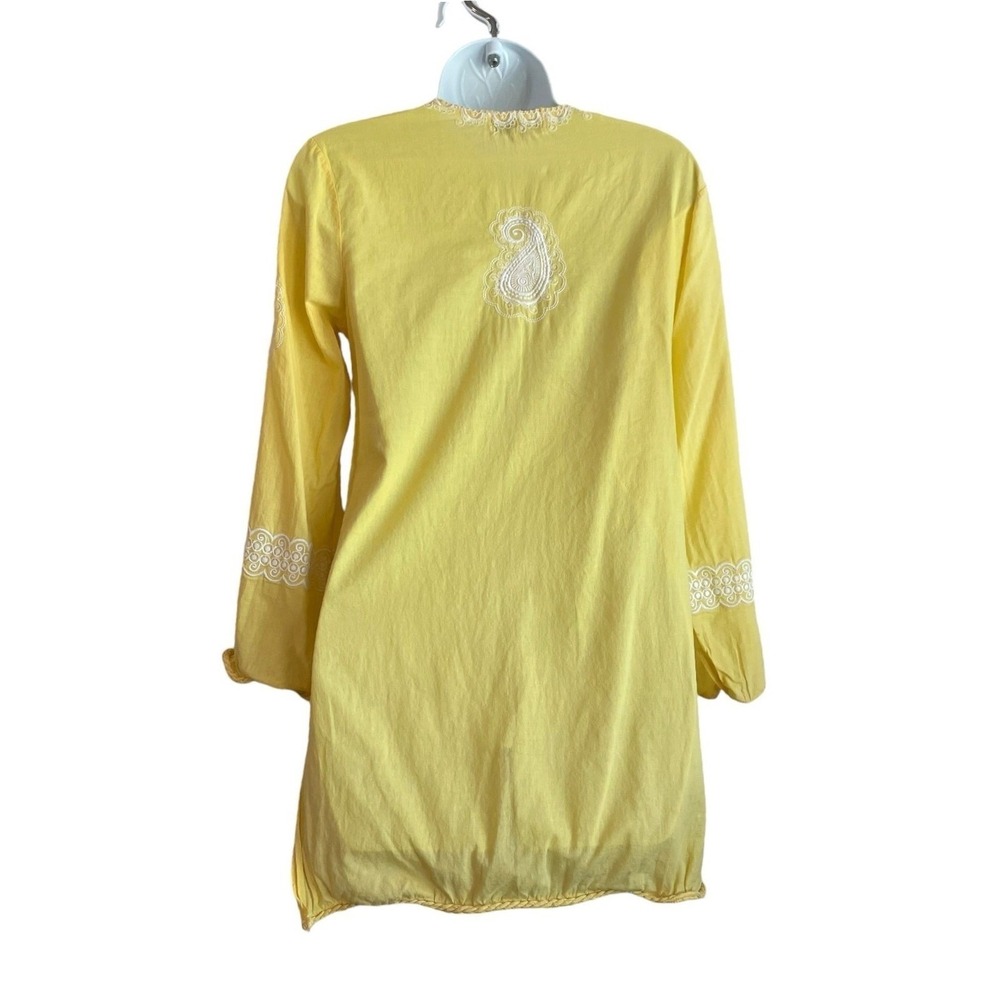 Mud Pie Women Boho Coastal Embroidered Tunic S Yellow Cotton V-Neck Coverup - Picture 2 of 9